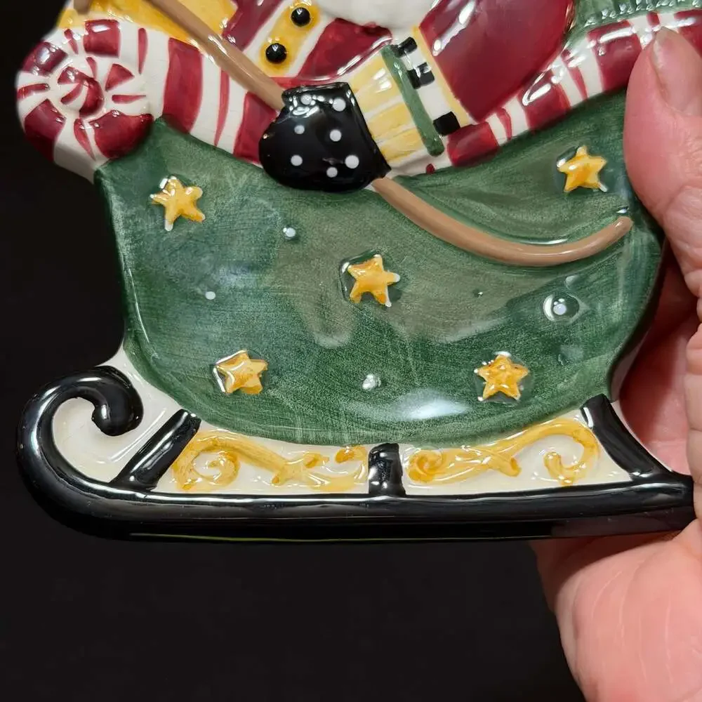 Debbie Mumm Santa Sleigh Christmas Ceramic Dish Platter Spoon Rest